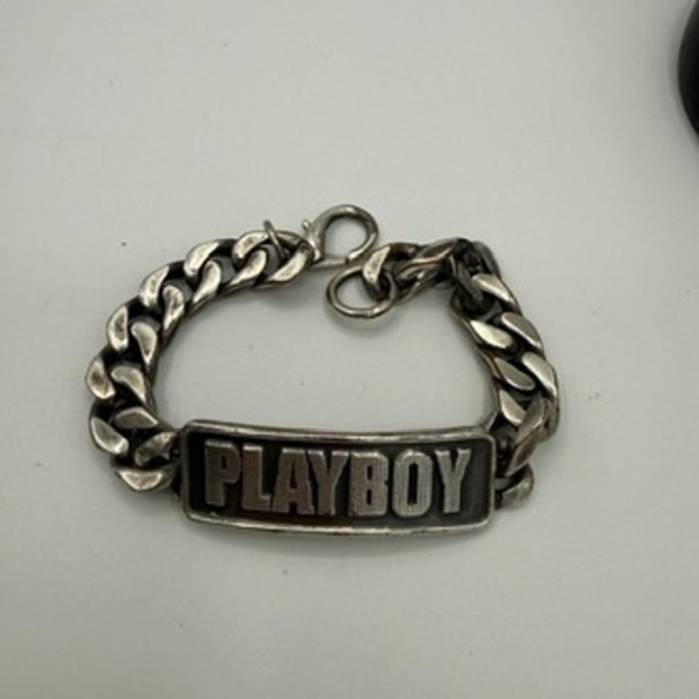 Vintage Playboy ID Bracelet Unisex OS Silver Good Curb Link Chain Embossed Logo